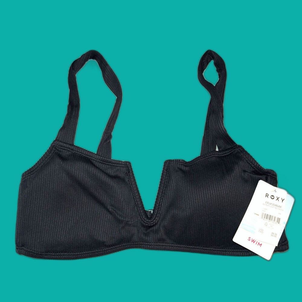 NWT Roxy Rib Love The Coco Bralette Bikini Top Size Large Black Beach Surf Swim